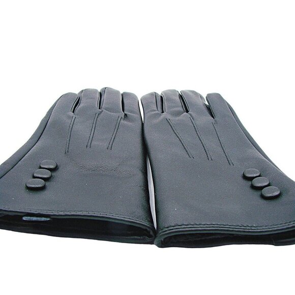 Womens Fashion Gloves Black Faux Leather Faux Fur Button Decor Wrist Length L/XL - Picture 5 of 9